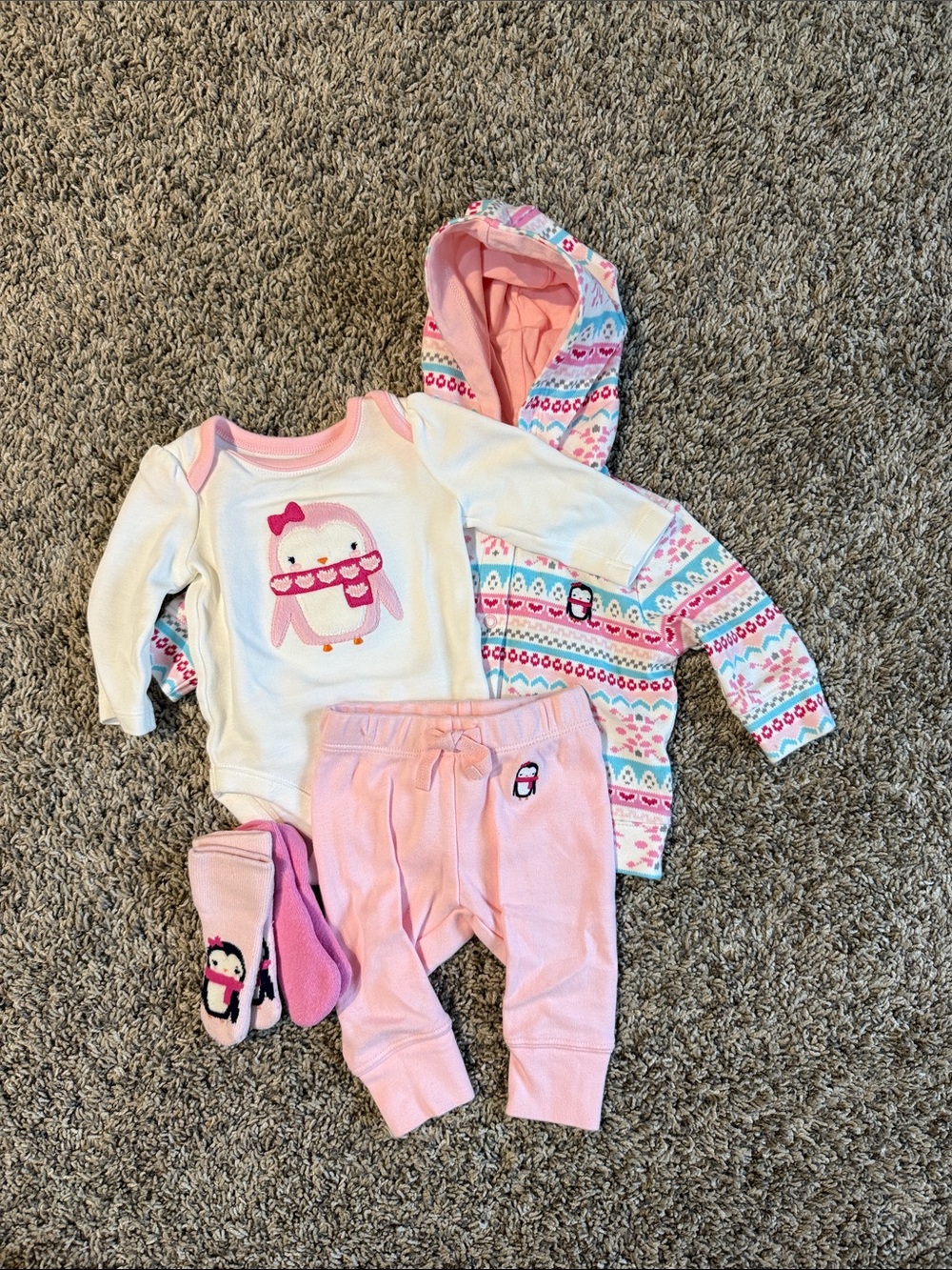 Gymboree Pink and White Penguin Set with Hooded Jacket
